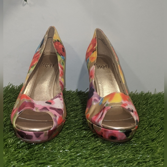 Impo Tera Multi Colo Heels  Size 6.5 Floral 3.5” Heel Peep Toe Shoes - Picture 2 of 10